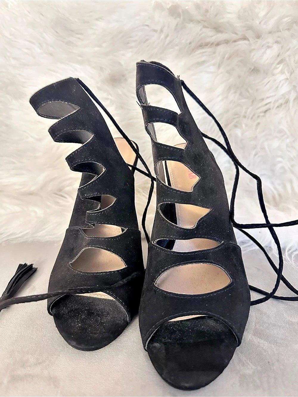 Just Fab Black Lace-Up Open Toe Heels